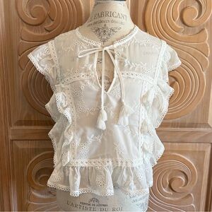 NWT Tularosa Cole Blouse in Ivory - Size XL - Boho Eyelet Ruffle Top